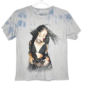 AALIYAH Vintage Concert T-Shirt Short Sleeve Crew Neck Pullover Tie-Dye Blue XS